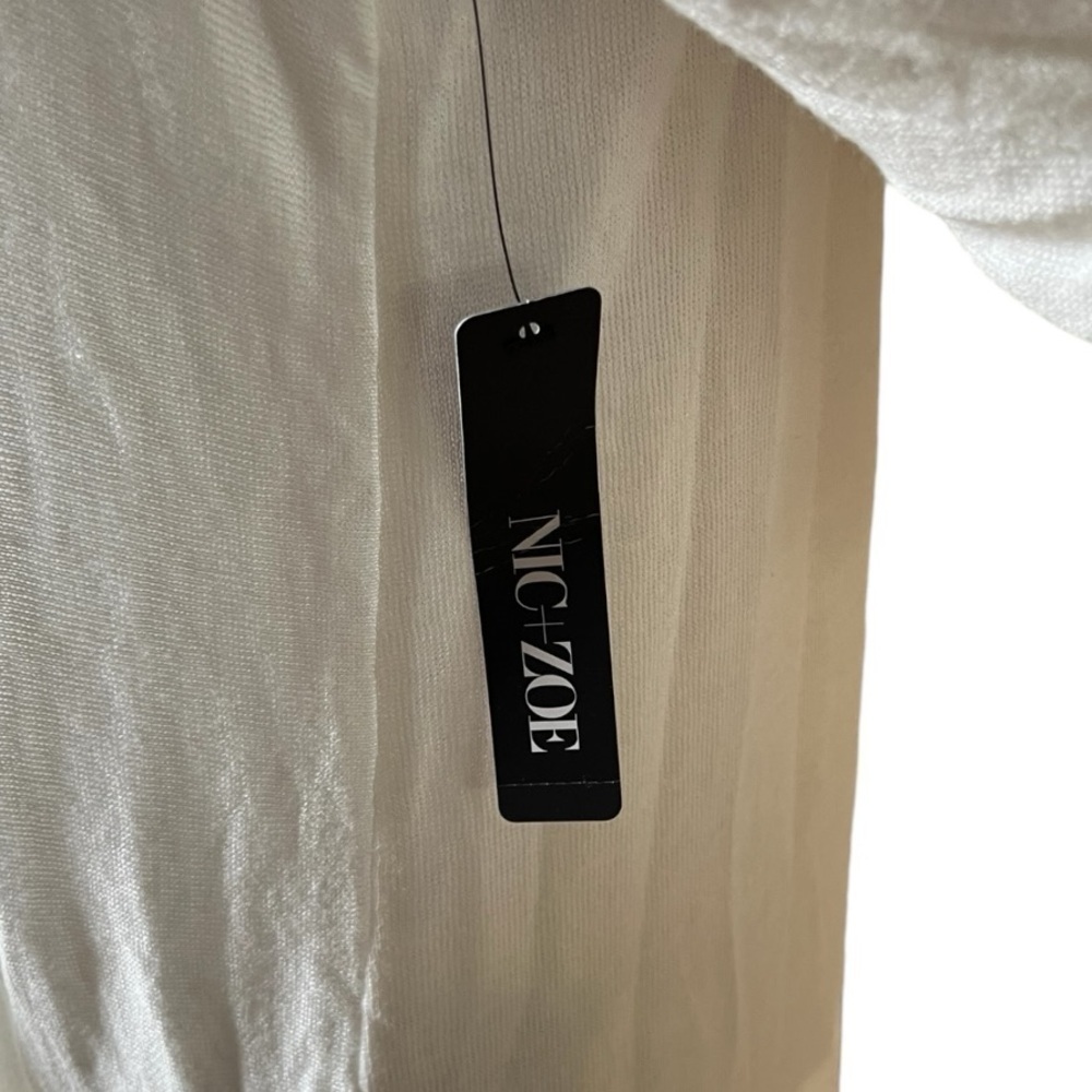 NIC + ZOE Wisteria Linen Blend Embroidered V-Neck Sweater 3/4 Sleeve White | PM - Picture 7 of 10